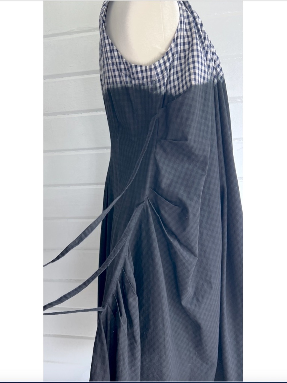 MARC LE BIHAN Dip Dyed Gingham Cotton Sleeveless Dress Navy Black - 38/S - Picture 6 of 15